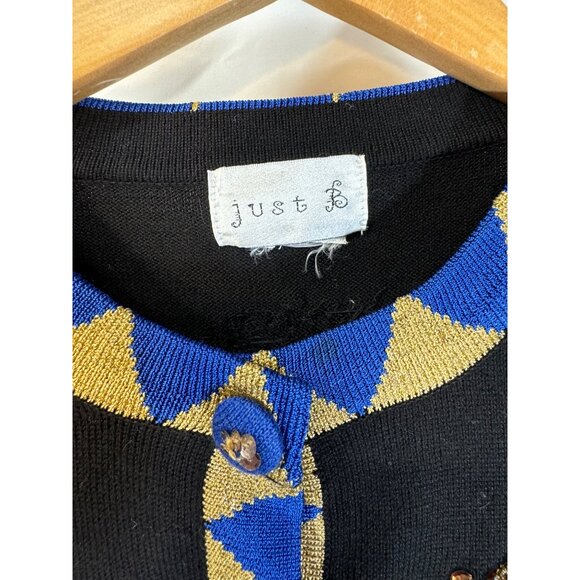Vintage Just B cardigan beaded artsy dragonflies bold fun whimsy medium workwear - Picture 2 of 14